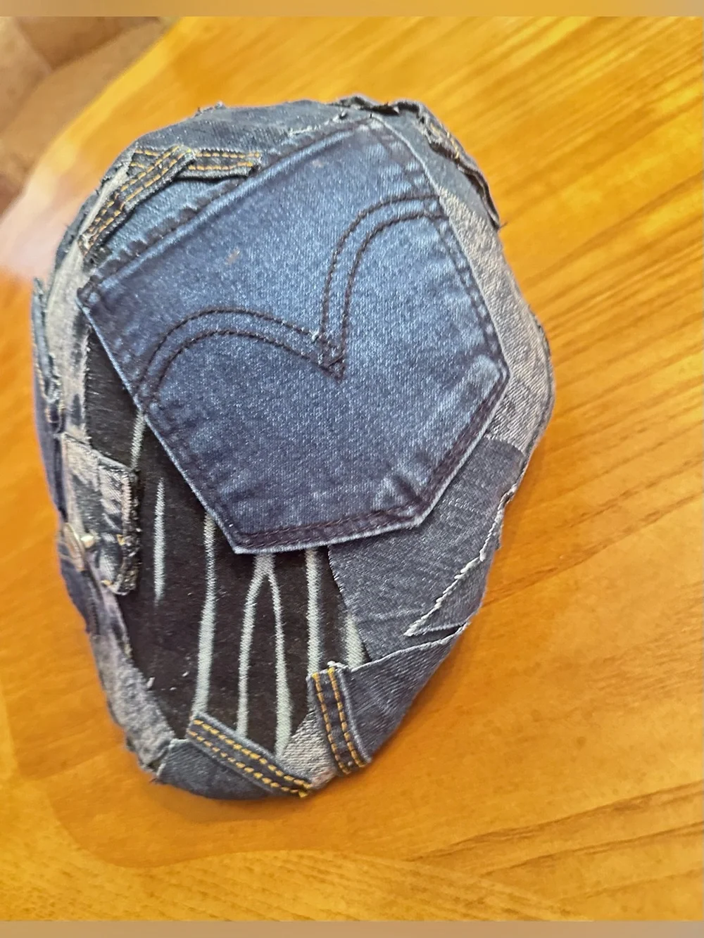 Upcycled Denim Patchwork Newsboy Cap - Blue size L/XL